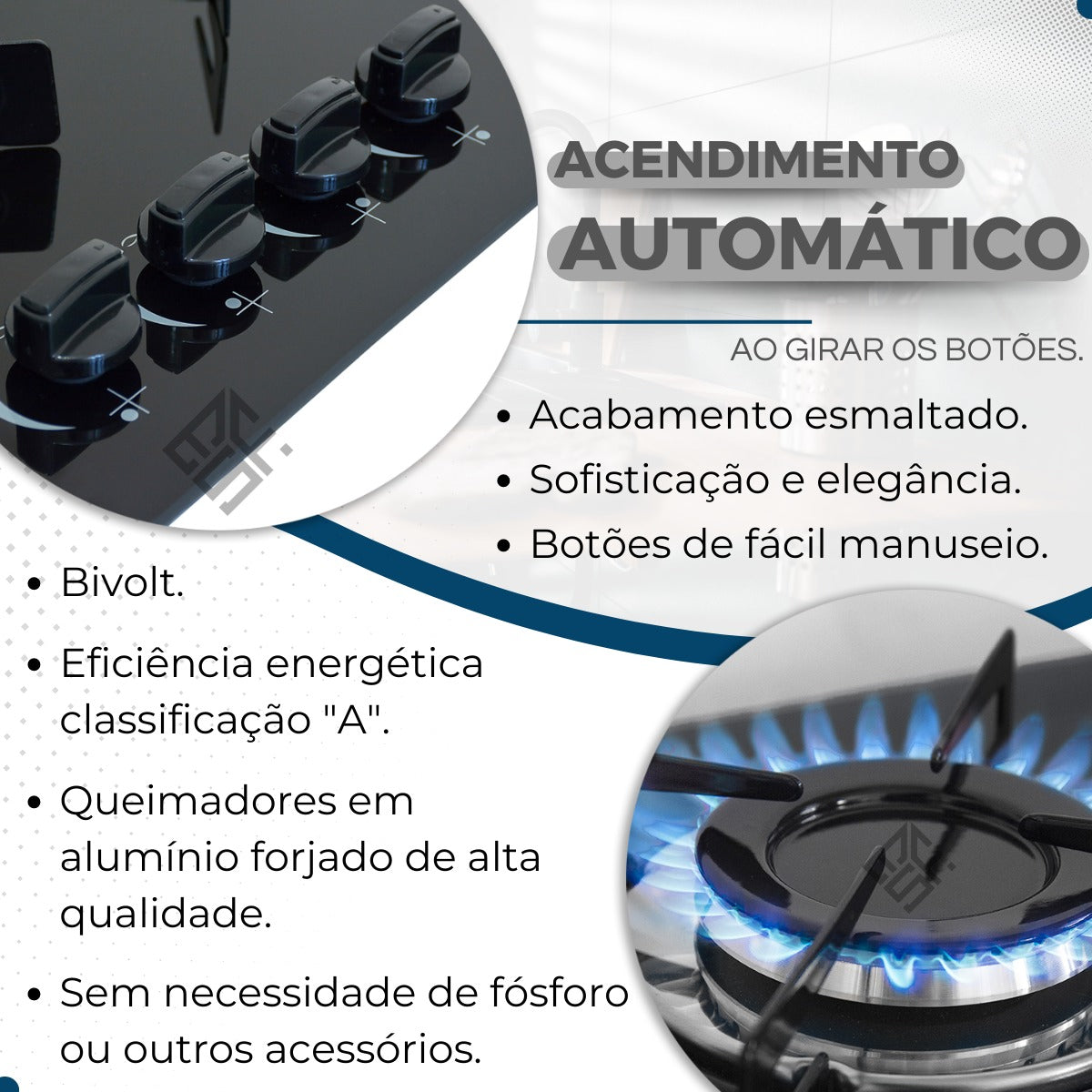 Fogão Cooktop Gás 4 Bocas Ultra Chama 127v/220v Preto