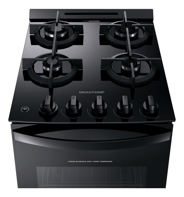 Fogão 4 Bocas Vidro Grade Dupla Bfo4vae Preto Brastemp 110V/220V