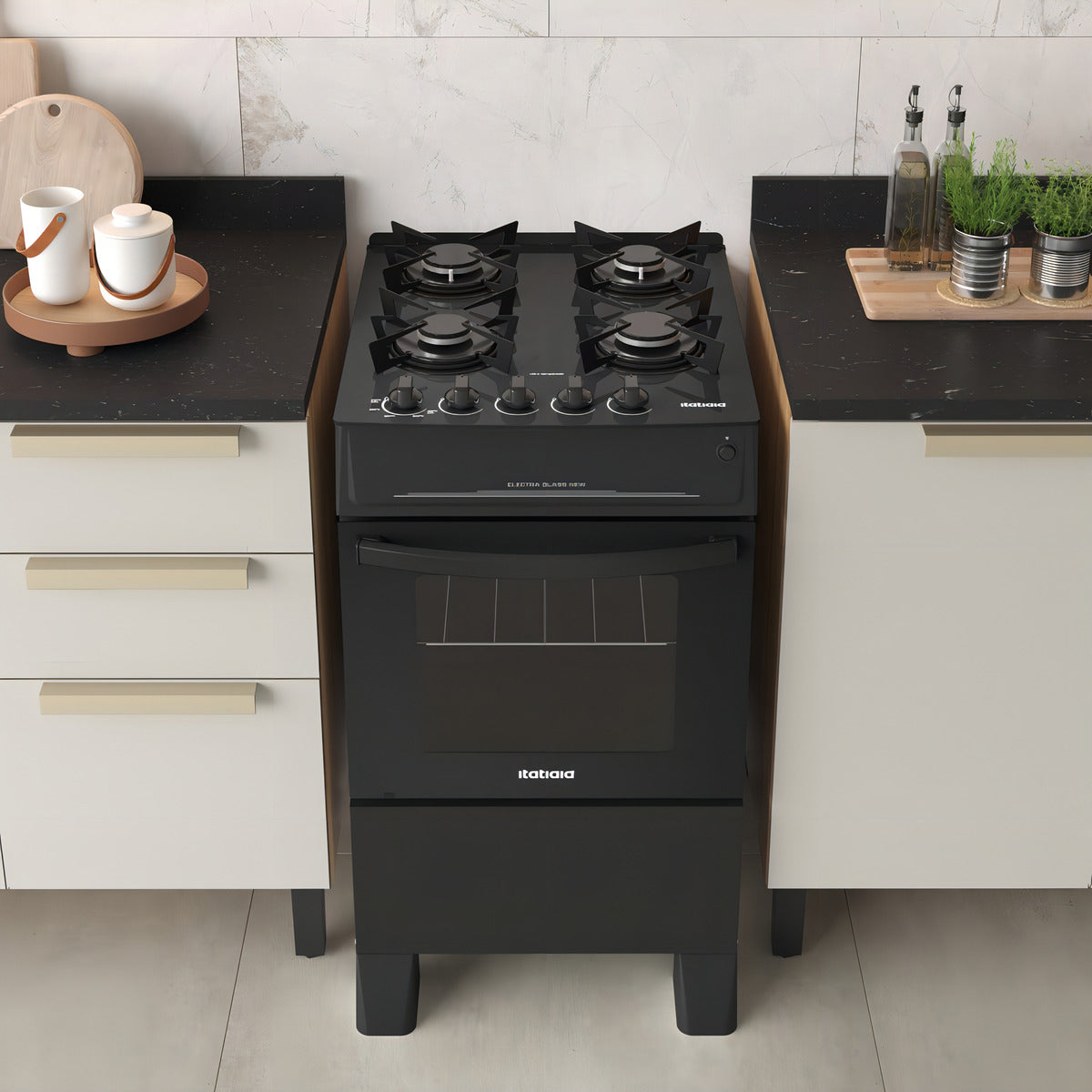 Fogão De Chão Itatiaia Electra Glass New A Gás/elétrico Tampo De Vidro 4 Queimadores Preto Fosco 127v/220v Porta Com Visor Forno 48l