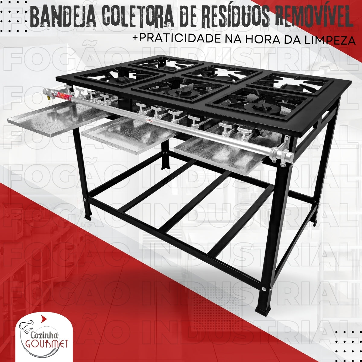 Fogão Industrial De Piso 6 Bocas Cozinha Gourmet FOG-PISO-6B-MISTO-BP Cor Cinza/grafite