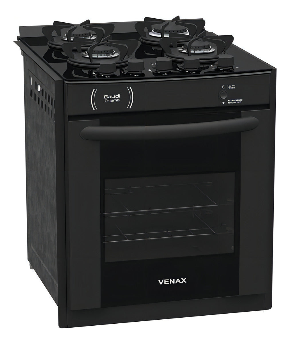 Fogão Venax Gaudí Prisma Vítreo com porta com visor 127V/220V - preto