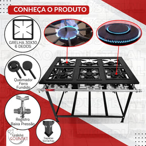 Fogão Industrial De Piso 6 Bocas Cozinha Gourmet FOG-PISO-6B-MISTO-BP Cor Cinza/grafite