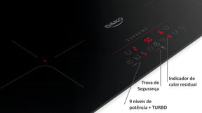 Cooktop de Indução 4 Bocas Preto com Trava de Segurança Dako Supreme 220V