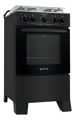 Fogão 4 Bocas Preto com Mesa Inox Atlas Mônaco Plus Bivolt 127V/220V 50Litros
