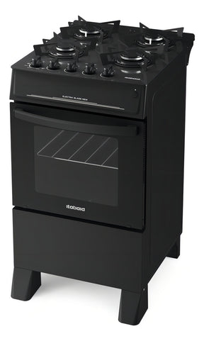 Fogão De Chão Itatiaia Electra Glass New A Gás/elétrico Tampo De Vidro 4 Queimadores Preto Fosco 127v/220v Porta Com Visor Forno 48l