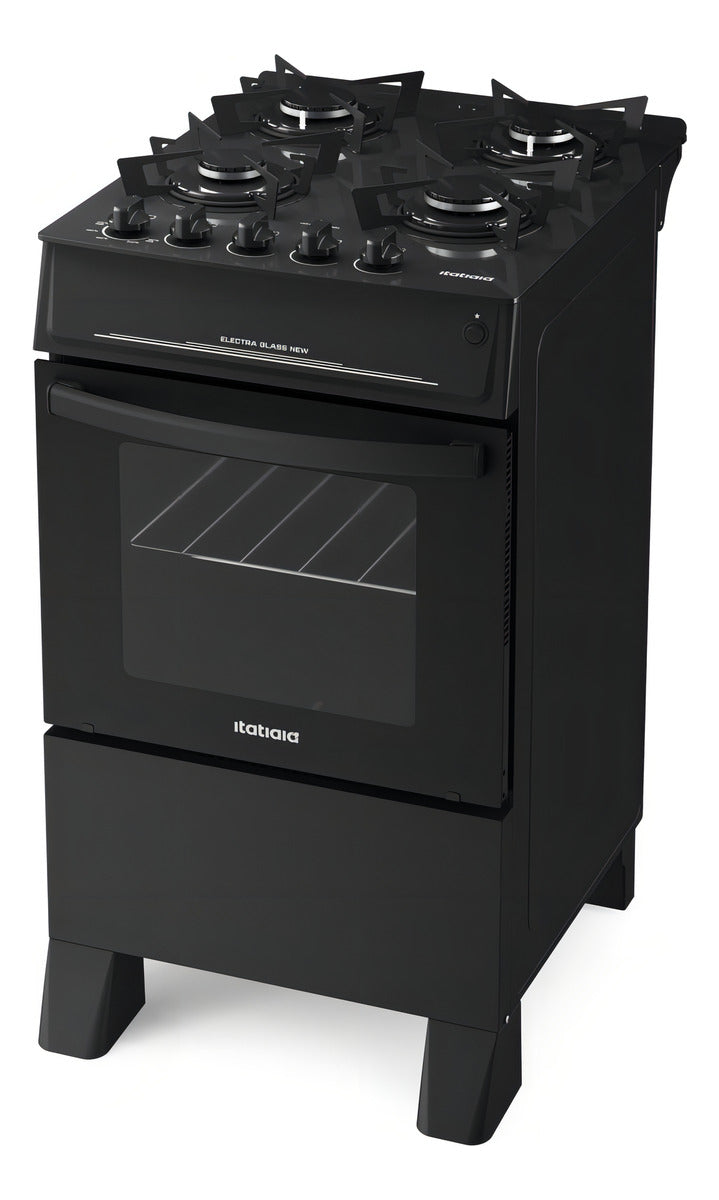 Fogão De Chão Itatiaia Electra Glass New A Gás/elétrico Tampo De Vidro 4 Queimadores Preto Fosco 127v/220v Porta Com Visor Forno 48l