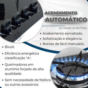Fogão Cooktop Gás 4 Bocas Ultra Chama 127v/220v Preto