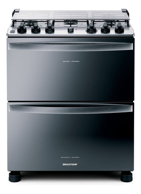 Fogão Brastemp 5 Bocas Duplo Forno Cor Inox Com Botões Remov Tipo de conexão Gás engarrafado 110V