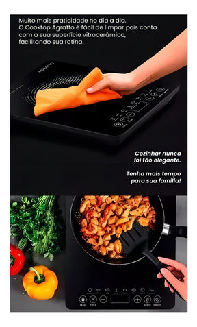 Cooktop Indução ACKI01I-01 Preto 1 Boca 1200W Agratto 127V