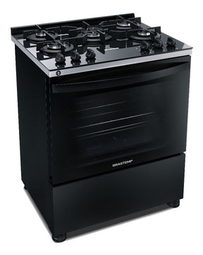 Fogão Brastemp 5 Bocas Preto Com Mesa De Vidro E Turbo Chama Tipo de conexão Gás engarrafado 110V/220V