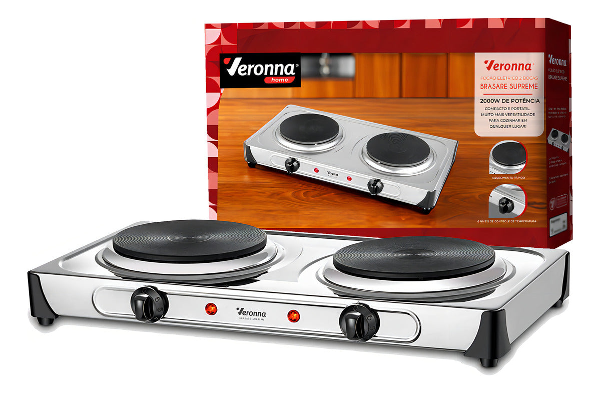 Fogão Elétrico De Mesa Portátil Cooktop 2 Bocas 2000w Ves2000 Brasare Supreme Veronna 220v