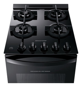 Fogão 4 Bocas Vidro Grade Dupla Bfo4vae Preto Brastemp 110V/220V
