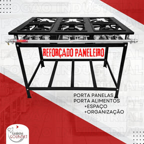 Fogão Industrial De Piso 6 Bocas Cozinha Gourmet FOG-PISO-6B-MISTO-BP Cor Cinza/grafite