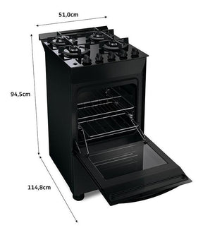 Fogão 4 Bocas Vidro Grade Dupla Bfo4vae Preto Brastemp 110V/220V
