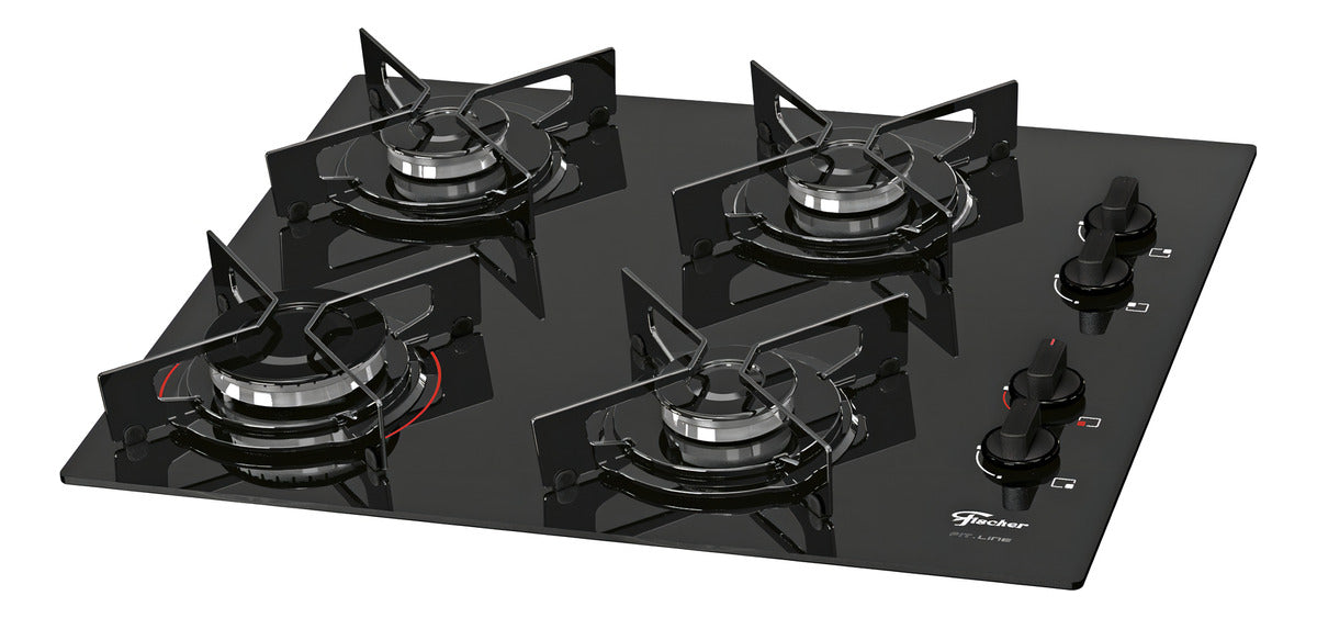 Fogão Cooktop Fischer 4Q Fit Line Gás Mesa Vidro 26342-57175 preto 127V/220V