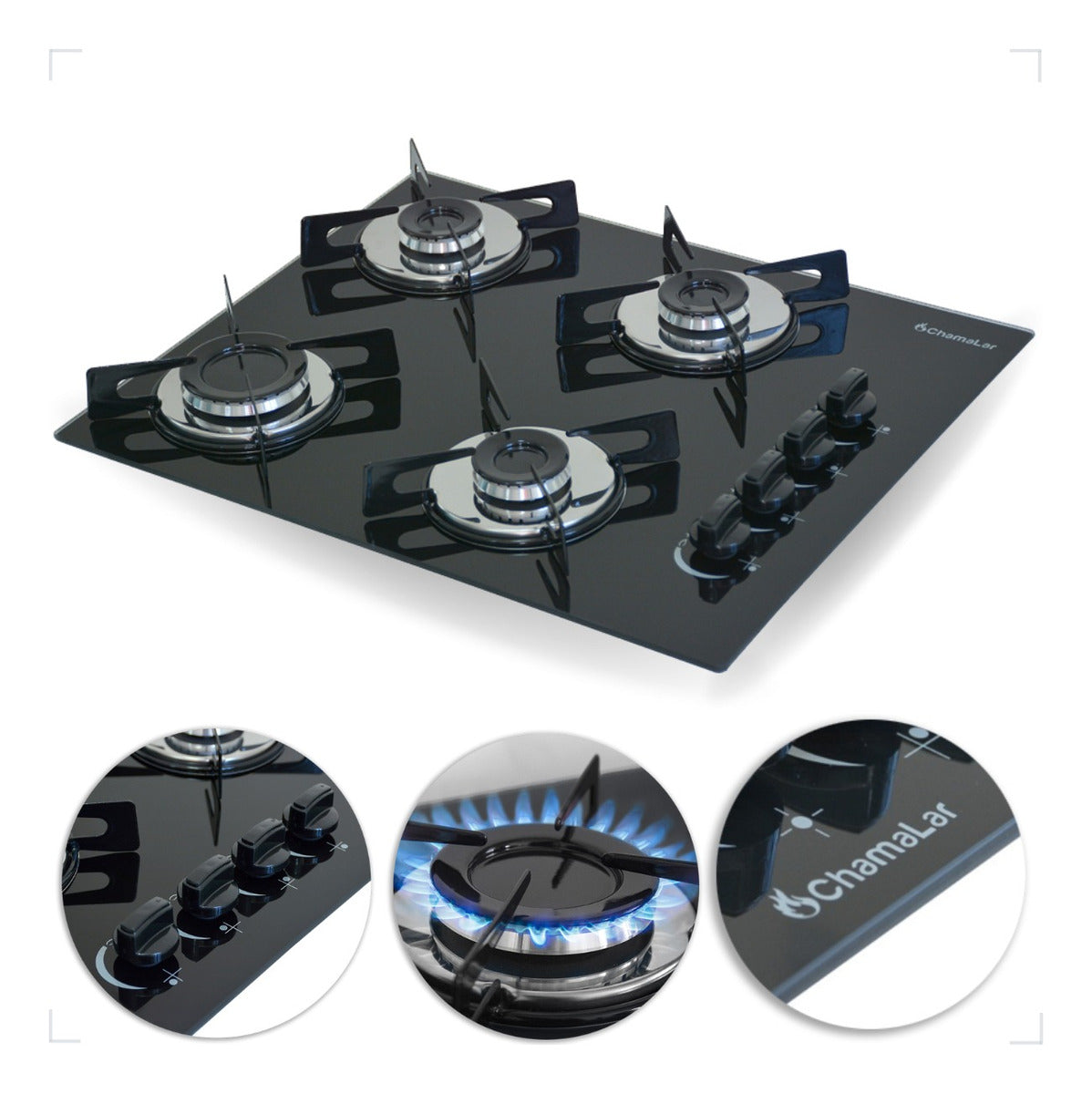 Fogão Cooktop Gás 4 Bocas Ultra Chama 127v/220v Preto