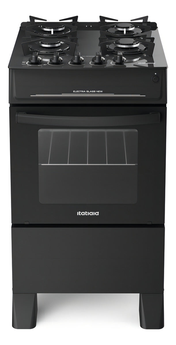 Fogão De Chão Itatiaia Electra Glass New A Gás/elétrico Tampo De Vidro 4 Queimadores Preto Fosco 127v/220v Porta Com Visor Forno 48l
