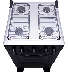 Fogão 4 Bocas Preto com Mesa Inox Atlas Mônaco Plus Bivolt 127V/220V 50Litros