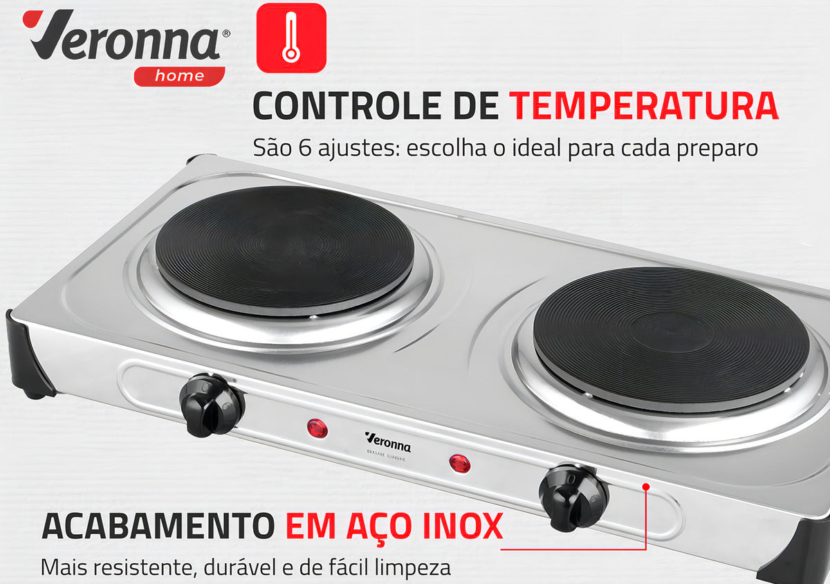 Fogão Elétrico De Mesa Portátil Cooktop 2 Bocas 2000w Ves2000 Brasare Supreme Veronna 220v