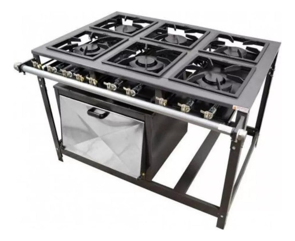 Fogão Industrial De Piso 6 Bocas C/ Forno Cristal Aço 30x30
