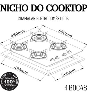 Fogão Cooktop Gás 4 Bocas Ultra Chama 127v/220v Preto