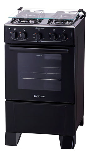 Fogão 4 Bocas Preto com Mesa Inox Atlas Mônaco Plus Bivolt 127V/220V 50Litros
