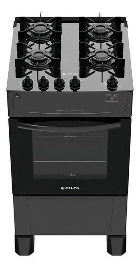 Fogão 4 Bocas À Gás Atlas Mônaco Top Glass Preto Bivolt 110/220V