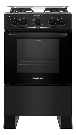 Fogão 4 Bocas Preto com Mesa Inox Atlas Mônaco Plus Bivolt 127V/220V 50Litros