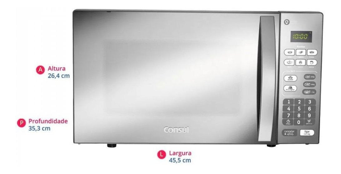 Micro-ondas Cm020bf 20 Litros Espelhado Com Função Descongelar Cor Cinza/inox Consul 220v