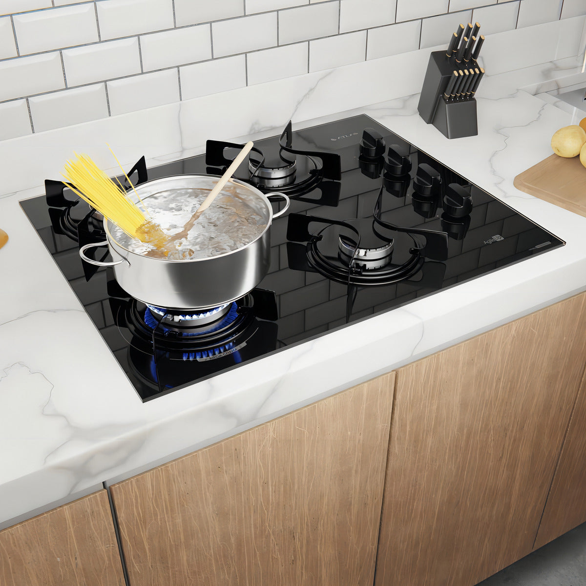 Cooktop 4 Bocas Preto Com Mesa Vidro Atlas Agile Up Bivolt