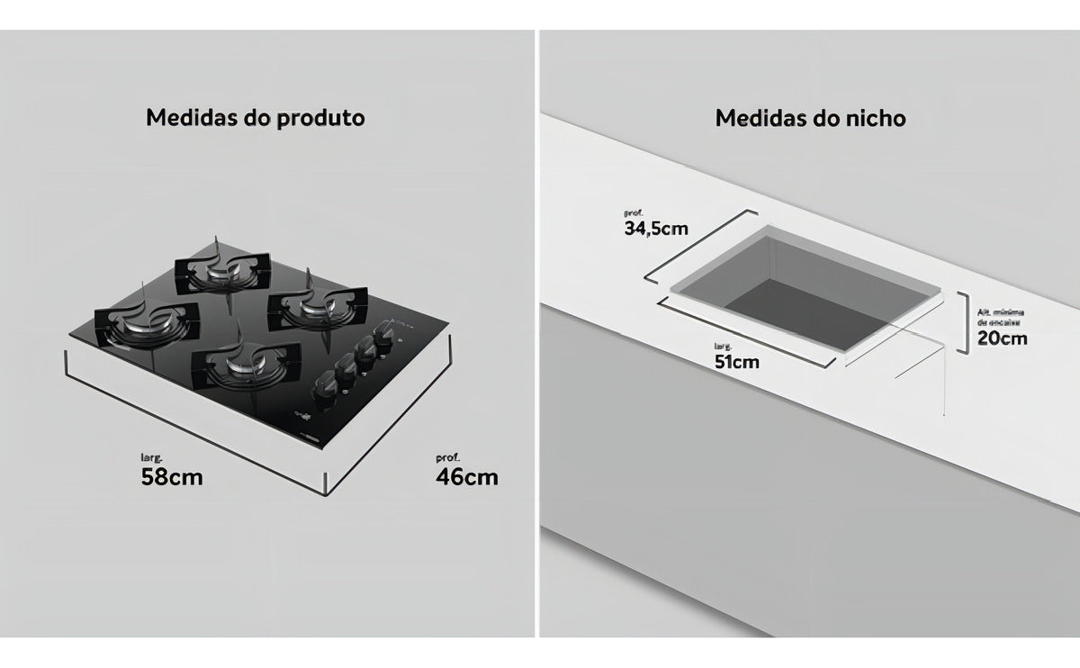 Cooktop 4 Bocas Preto Com Mesa Vidro Atlas Agile Up Bivolt