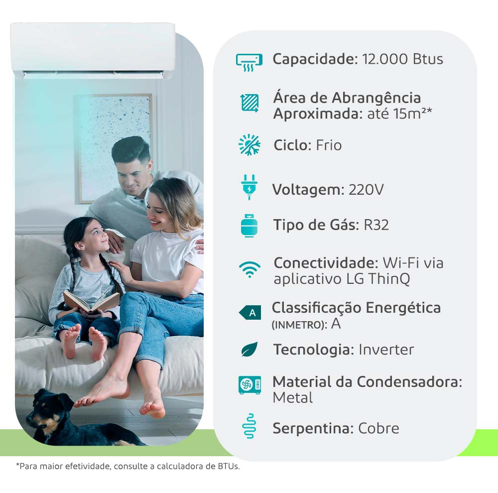 Ar Condicionado LG Voice Dual Inverter IA 12000 Btus Só Frio 220v Branco