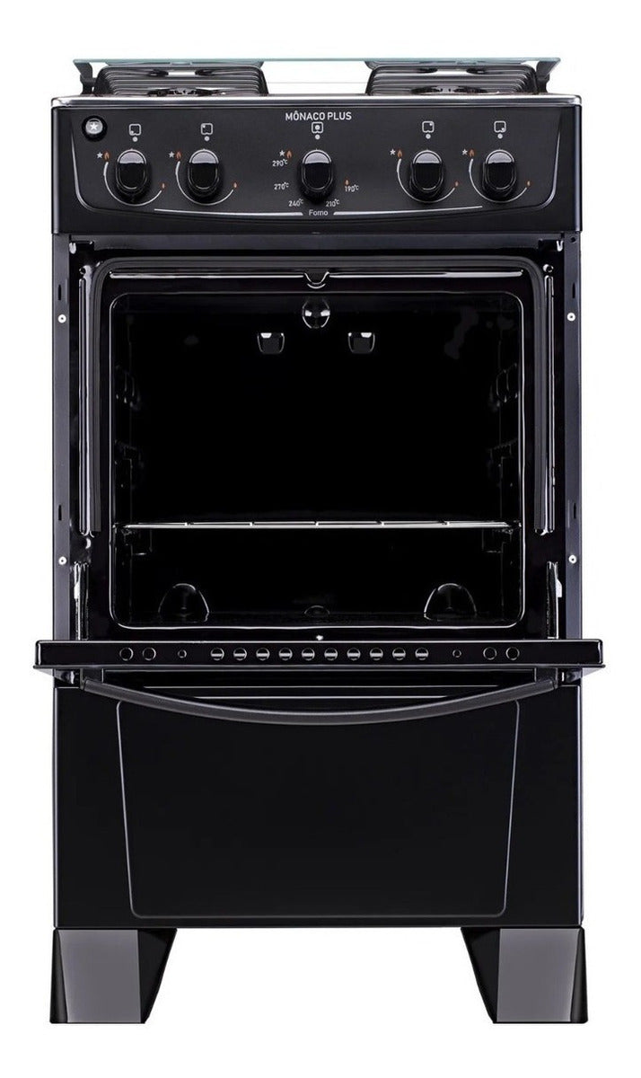 Fogão 4 Bocas Preto com Mesa Inox Atlas Mônaco Plus Bivolt 127V/220V 50Litros