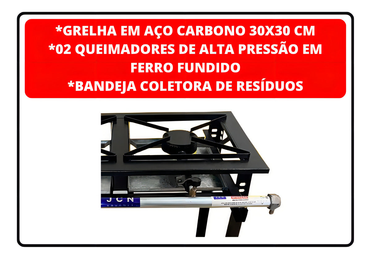 Fogão Industrial De Piso 2 Bocas Alta Pressão P5 30x30cm Jcn Cor Preto Tipo de conexão Gás engarrafado Gás
