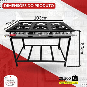 Fogão Industrial De Piso 6 Bocas Cozinha Gourmet FOG-PISO-6B-MISTO-BP Cor Cinza/grafite