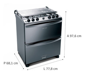 Fogão Brastemp 5 Bocas Duplo Forno Cor Inox Com Botões Remov Tipo de conexão Gás engarrafado 110V